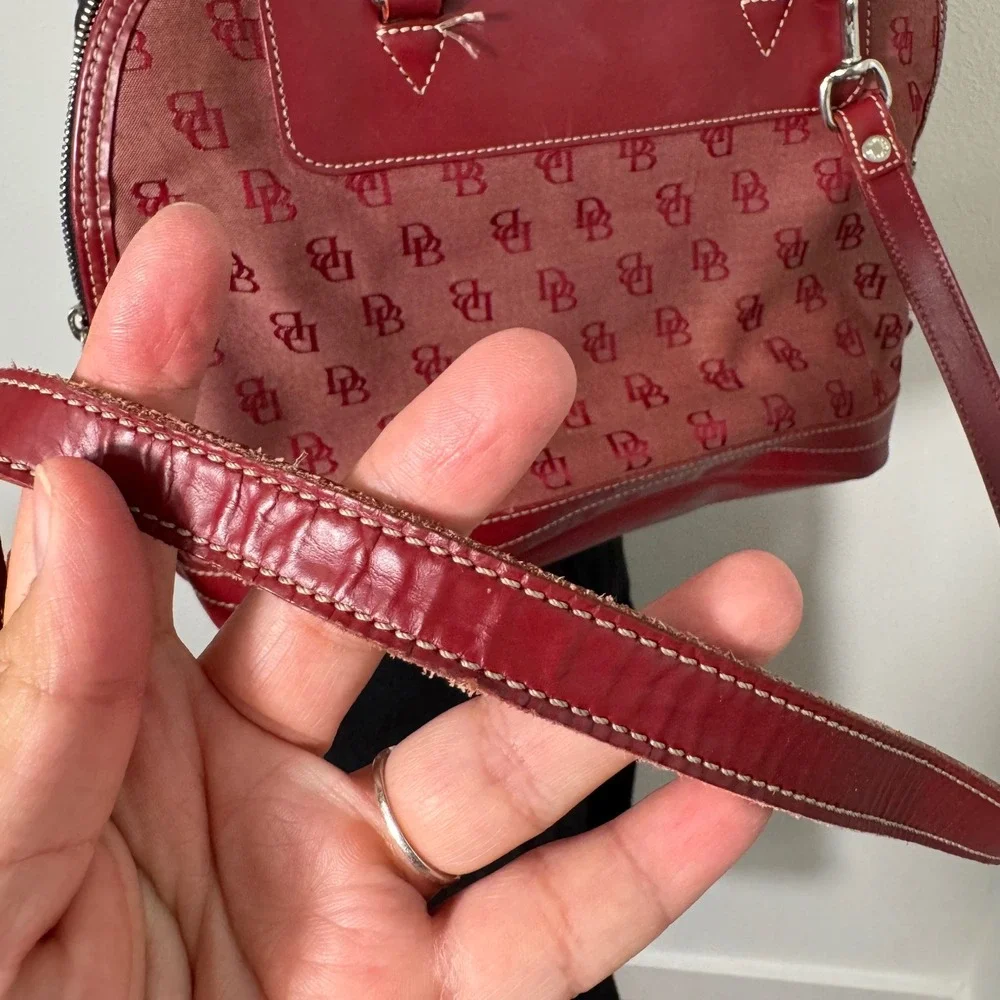Dooney & Bourke Vintage Red Monogram Canvas Leather Dome Satchel Bag